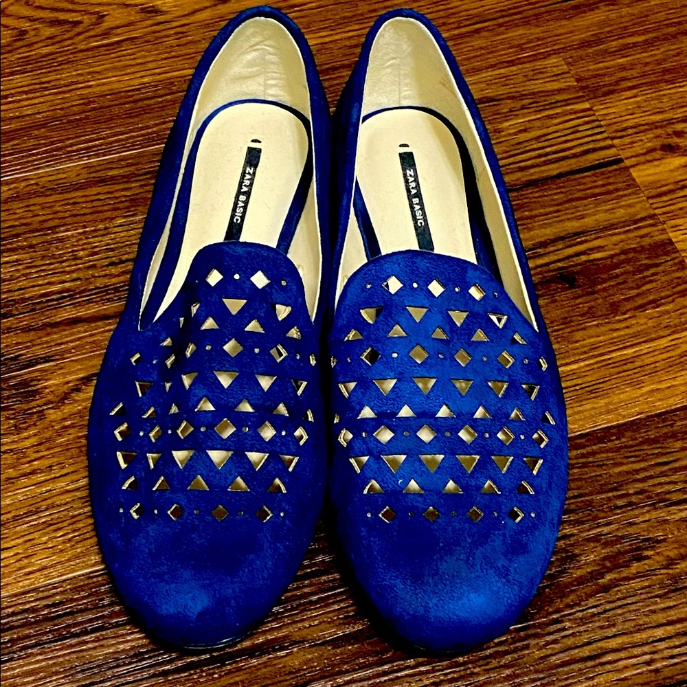 Zara blue sued flats